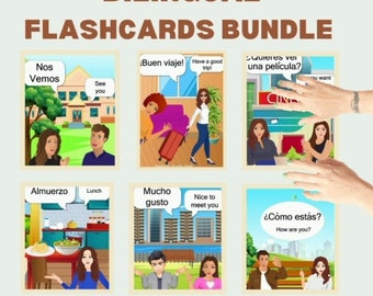 Spanish phrases, bilingual bundle,kids flashcards, Spanish classroom phrases, Homeschool printable,  Educational Flashcards, Montessori
