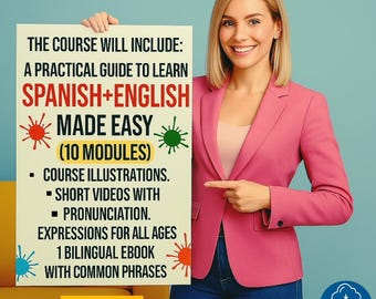 Begginer language course, 65 Pages , 10 modules, English Conversation Guide, Instant Download, Spanish Daily Phrases PDF, free ebook
