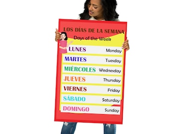 PRINTED Posters, days of the week poster, Los días de la Semana poster, teachers , school decorations,  k12, bilingual, school,made to order