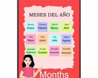 Celebrate Language Diversity: English and Spanish Month of the Year Poster, Expressing Multilingualism, Los meses del año art wall, dowload