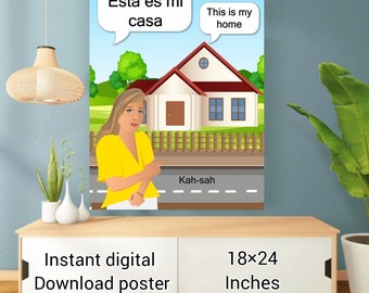 Esta es mi casa poster, digital download, wall decor, Los días de la Semana, teachers resources; kindergarten, k12, art decor, pdf, popular