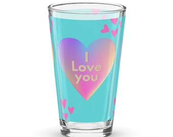 Pint glass valentines, handmade pint glass, a Touch of Love: Colorful Pint Glass, Glassware Love-Printed Pint Glasses,valentines heart,
