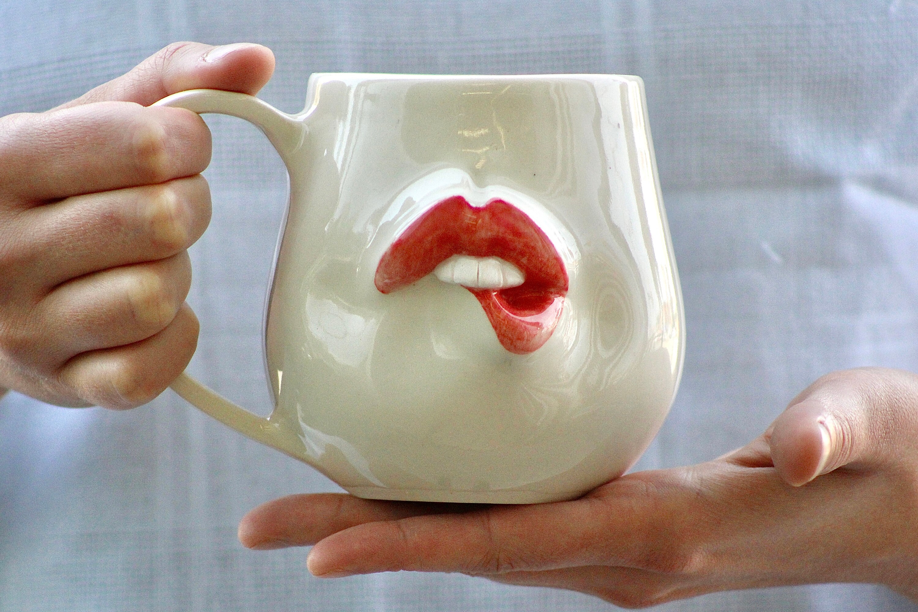 Handmade Ceramic Lip Mug: Unique Coffee Mug - Etsy