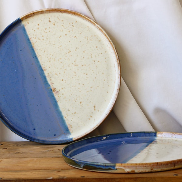 Handmade Dinner Plates / Blue and and hot chowder speckled dinner plates
