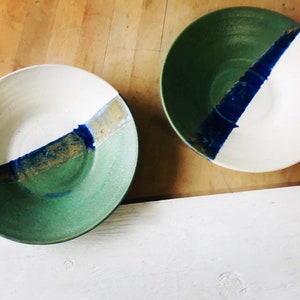 Handmade Porcelain Pasta Plate: Matte White and Green Dinner Plate