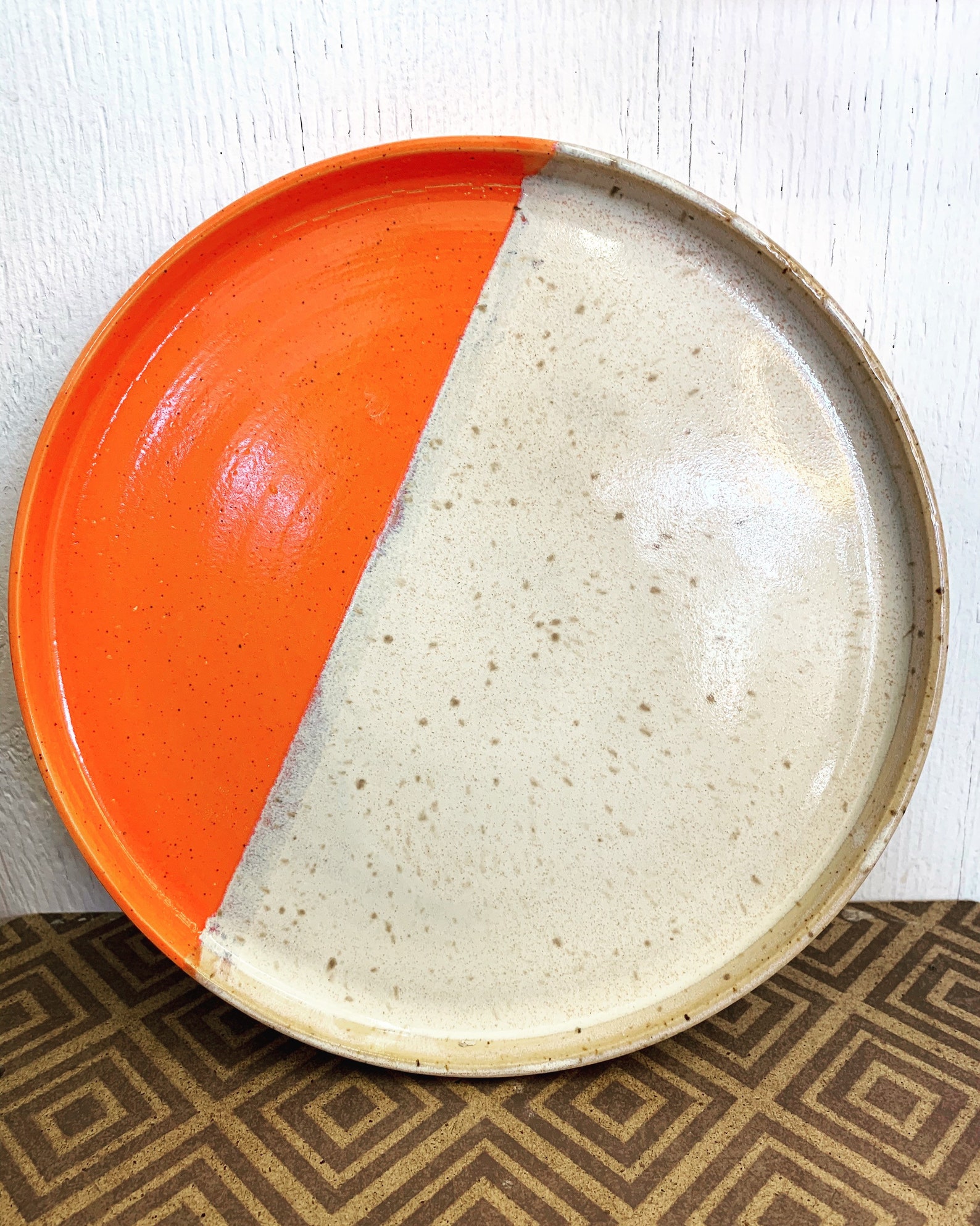 Ceramic Handmade Dinner Plate/ Bright Orange and Speckled Etsy