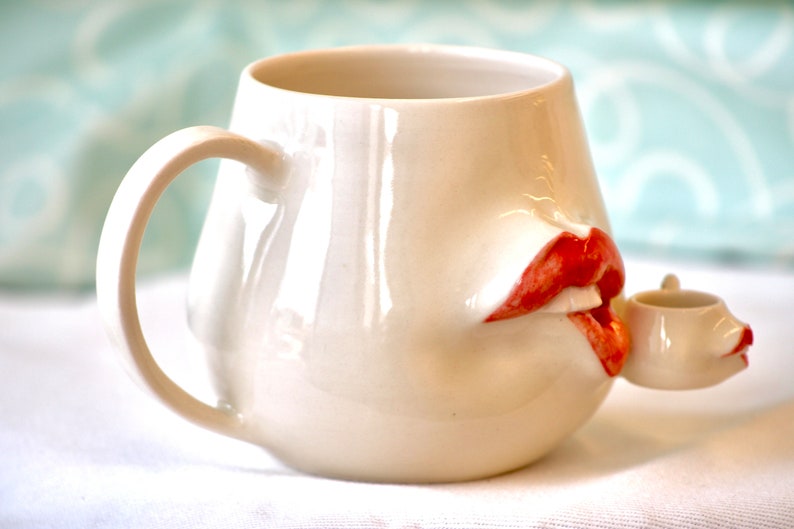 Ceramic Mug/ Lip Mug drinks from Lip mug/ pottery Mug/ Ceramic Mug with Sculpture image 4