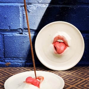 Handmade Ceramic Incense Holders / Lip with tongue curled down / Incense Holder