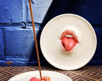 Handmade Ceramic Incense Holders / Lip with tongue curled down / Incense Holder