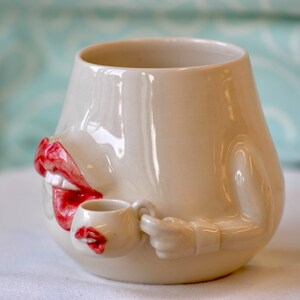 Ceramic Mug/ Lip Mug drinks from Lip mug/ pottery Mug/ Ceramic Mug with Sculpture image 3