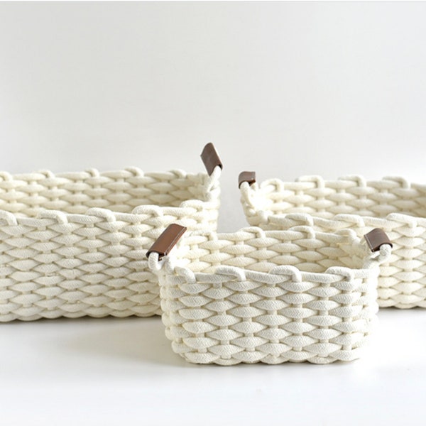 Handmade (White) Cotton Rope Basket | Woven Storage Basket | Basket Organizer | Woven Basket | Home Storage | Home Decor Storage Active