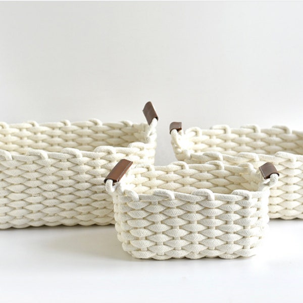 Handmade (White) Cotton Rope Basket | Woven Storage Basket | Basket Organizer | Woven Basket | Home Storage | Home Decor Storage Active