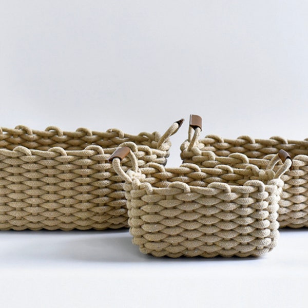 Handmade (Brown) Cotton Rope Basket | Woven Storage Basket | Basket Organizer | Woven Basket | Home Storage | Home Decor Storage Active