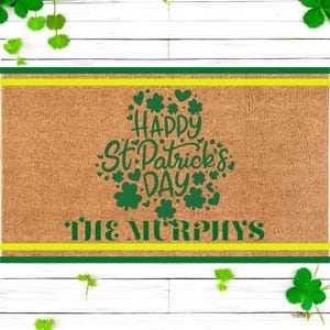 Custom St. Patrick&#39;s Day Doormat, Personalized St. Patrick&#39;s Day Decor, Personalized St. Patricks Day Doormat, Shamrock Doormat, Irish