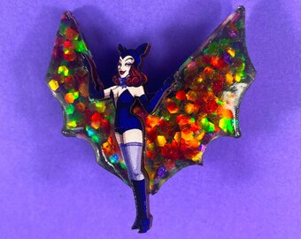 Funfetti Glitter Burlesque Bat Lady Brooch