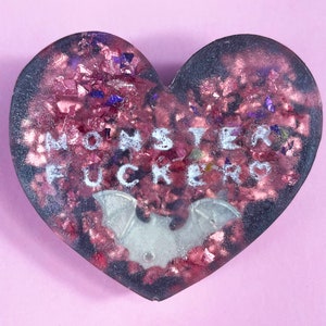 Glitter Pink Bat Monster F*cker Candy Heart Brooch