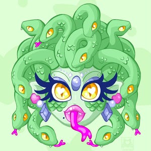 Kawaii Medusa Zielony A4 Premium Wydruk