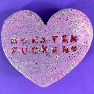 Holo Glitter Violet Monster F*cker Candy Heart Brooch