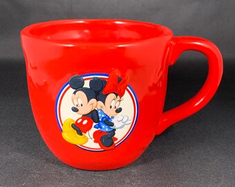 Mickey and Minnie Mouse Coffee Mug, Disney Mickey and Minnie cup, Hallmark Cards Inc Cup, Raised 3D Mickey Heads and Hands