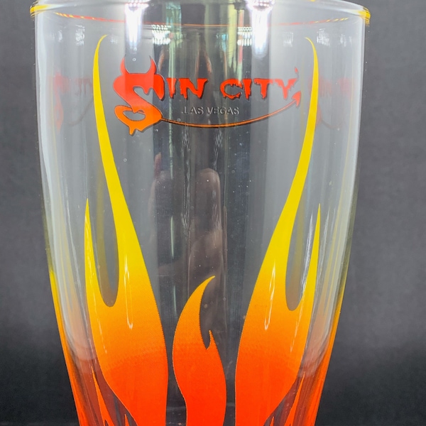 Sin City Las Vegas Flames Beer Glass, Schooner Glass, Tall Beer Glass, Las Vegas Nevada, Weizen Beer Glass, Barware