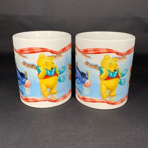 Winnie the Pooh Winter Mug Set, Winnie the Pooh, Eeyore, Tigger Holiday Mug Set, Pooh Bear and Friends Coffee Cups, Pair of Winnie the Pooh