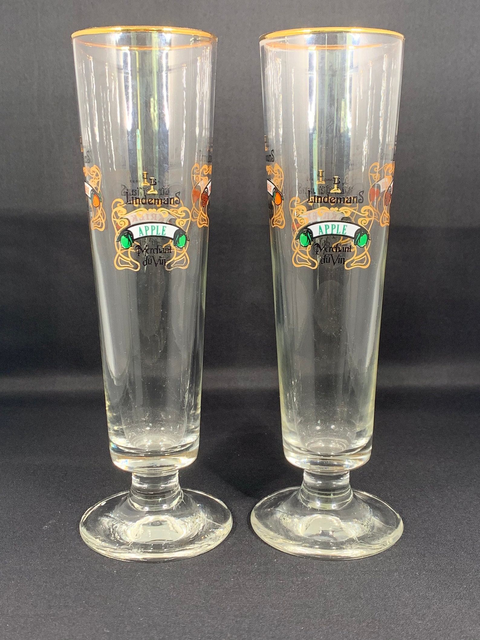 Beer Flutes, Lindemans Tall Beer Flutes, Pair of 2 Lindemans Beer
