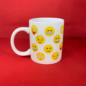 Fun Emoji Faces Coffee Mug, Emoji Laughing Face, Tongue Face, Smirk, Fun Emoji Faces Coffee Cup