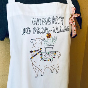 Talking Apron / hand-embroidered Kitchen Apron / No Prob-llama