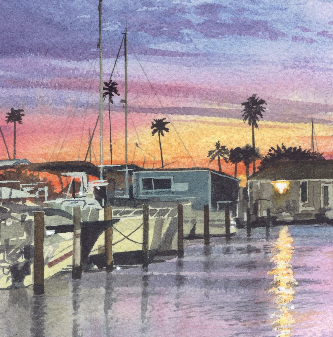 Dunedin Florida Marina Original Artwork Watercolor Painting Etsy