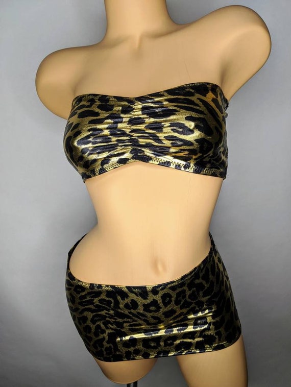 Metalic Gold and Black Cheetah Micro Mu Skirt and Tube Top Set