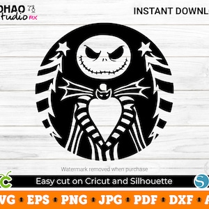 Jack Skellington, Jack Skellington SVG, Halloween SVG, Download digitale, File Svg per Cricut, SVG, PNG, Silhouette, Sublimazione, DTF