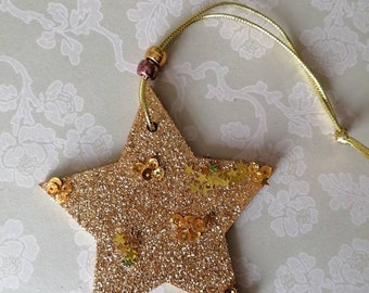 Christbaumschmuck ~ goldfarbener Sternschmuck ~ silberfarbener Sternschmuck ~ Glitzerschmuck