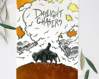 Daylight Chasers première édition couverture originale OOAK - Illustration originale à l'aquarelle et au crayon 9 x 12 - Debut Novella