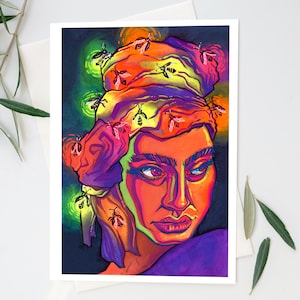 Fireflies of Many Names - Fireflies Nature Art Print 8 in x 10 in - Neon Watercolor Painting
