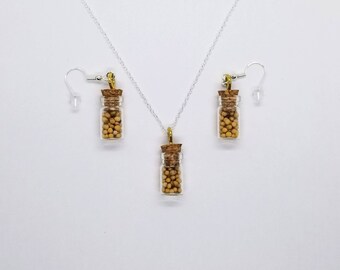 Mustard Seed Jewelry Set: Silver Plated Necklace and Earrings