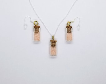 Pink Himalayan Salt Jewelry Set, Earrings & Necklace, Gift for Christian Girl, Valentine's Gift