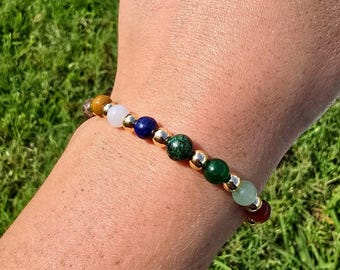 Natural Stones Bracelet, 14k Gold Plated Beads, Christian Jewelry, Handmade Bible Bracelet