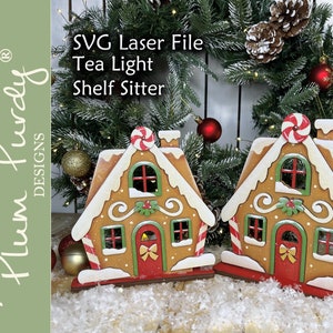 Gingerbread House SVG lasergesneden bestand, Gingerbread House votiefhouder, Gingerbread House planksitter, Gingerbread House, kerstdecor