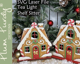 Gingerbread House SVG laser cut file, Gingerbread House votive holder, Gingerbread House shelf sitter, Gingerbread House, Christmas decor