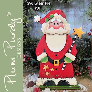 Papai Noel de prateleira, Papai Noel de Natal, Arquivo SVG Laser de decoração de Natal, Papai Noel em pé, Arquivo SVG Glowforge, Desenhos SVG Plum Purdy