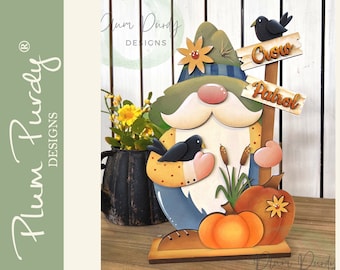 Fall Pumpkin Gnome, Fall Shelf Sitter SVG laser file, Autumn Gnome, Fall Pumpkins, Autumn Crows, Fall Decor SVG file, Cattails, Glowforge