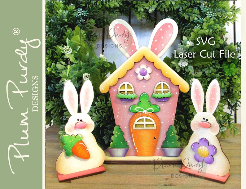 Spring House SVG Laser Cut File, Spring Bunny Home, House Shelf Sitter ...