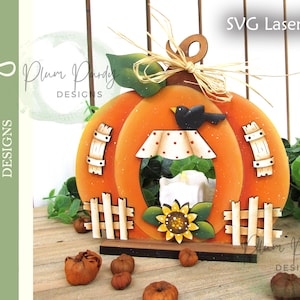 Pompoenhuis SVG laserbestand, herfst votief plank sitter, pompoen votief plank sitter, pompoen theelichtje, herfst SVG-bestanden, Glowforge