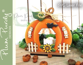 Pumpkin House SVG laser file, Autumn Votive Shelf Sitter, Pumpkin Votive Shelf Sitter, Pumpkin tea light, Autumn SVG files, Glowforge