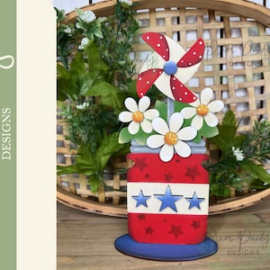 Archivo láser SVG de estante patriótico, tarro de cristal patriótico, molinillo patriótico, rojo, blanco y azul, 4 de julio, bandeja patriótica en niveles SVG