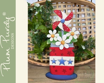 Patriotic Shelf Sitter SVG laser file, Patriotic Mason Jar, Patriotic Pinwheel, Red White & Blue, 4th of July, Patriotic Tier Tray SVG