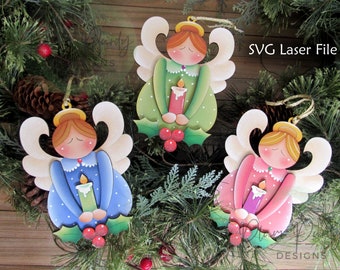 Angel Ornaments SVG Laser File, Christmas Ornaments SVG, Christmas SVG, Candle Ornament, Glowforge, Plum Purdy