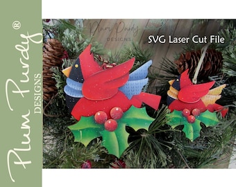 Cardinal Ornament SVG Laser Cut File, Winter Bird, Christmas Ornament SVG, Christmas Bird, Christmas Tag SVG, Glowforge