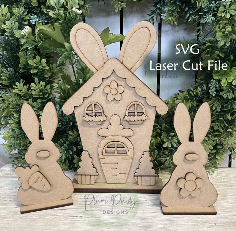 Spring House SVG Laser Cut File, Spring Bunny Home, House Shelf Sitter ...