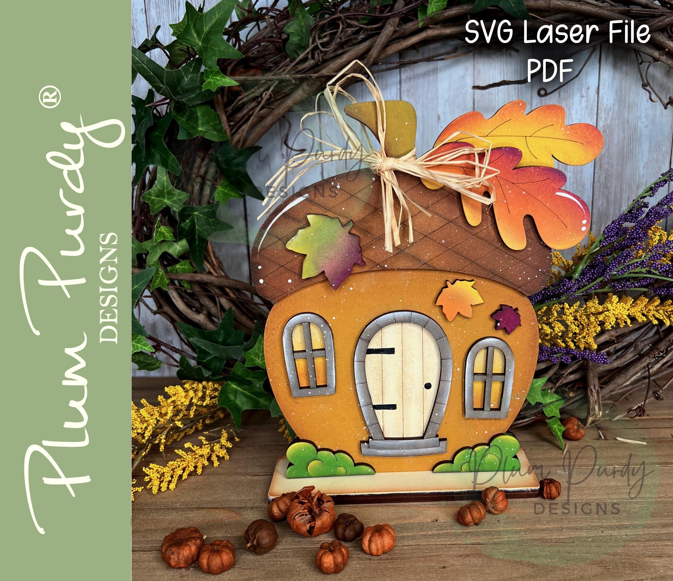 Acorn Shelf Sitter, Acorn Home, Fall Decor, Autumn Decor, SVG laser file, interchangeable Fall, Glowforge, Plum Purdy Designs SVG